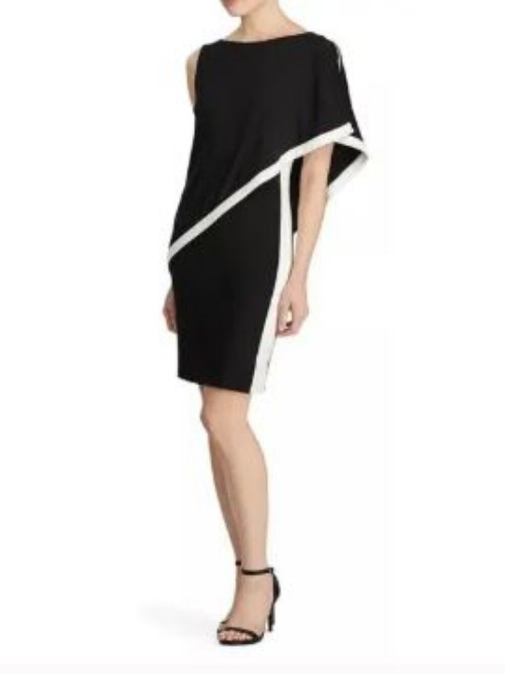 Lauren Ralph Lauren Size 16 Womens Black White Cocktail Party Dress Asymmetrical